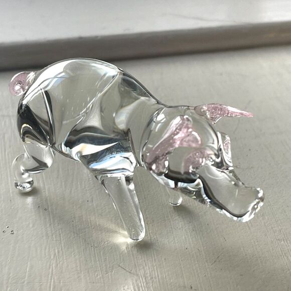 Hand Blown Glass Miniature Pig Murano Style Boar Hog Figurine Pink Ears/ Tail 3" - Picture 1 of 9